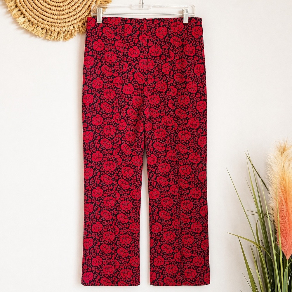 Anthropologie NEW Margot Red Floral Kick Flare Crop Ponte Pants SZ Medium Goth - Picture 3 of 10